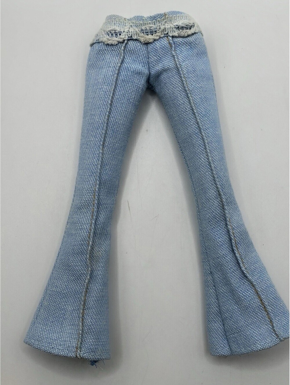 Vintage Barbie Clothes- Light Wash Flare Jeans Lace Trim Waist B2
